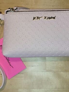 Betsey Johnson Pink Heart-Embossed Crossbody Bag